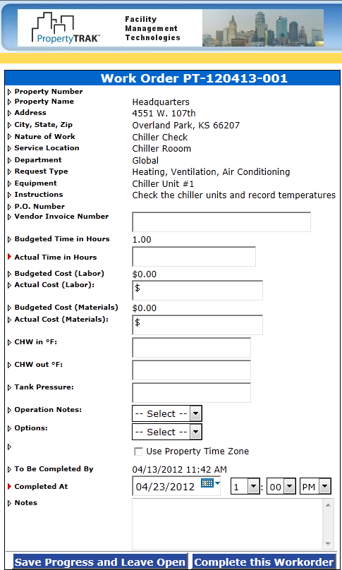work order form with custom fields